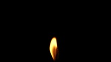 Closeup Candle Fire Flame Isolated Burning On Black Background, Slow Motion HD
