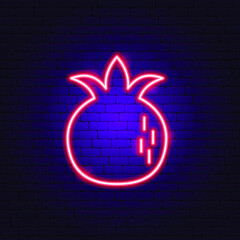 Wall Mural - Pomegranate Fruit Neon Sign. Vector Illustration of Fruit Promotion.