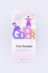 Poster - people using digital gadgets and protecting business data GDPR General Data Protection Regulation concept