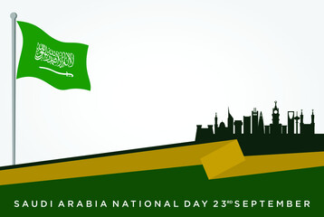 Saudi National Day. 23rd September. Arabic Translate: Happy National Day. Kingdom of Saudi Arabia. Vector Illustration. Eps 10.