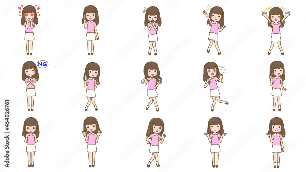 女の子表情いろいろ全身イラスト Stock Vector | Adobe Stock