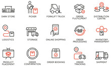 Vector Set Of Linear Icons Related To Tracking Order, Shipping And Express Delivery Process. Mono Line Pictograms And Infographics Design Elements - Part 2