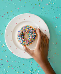 Sticker - Aerial view of hand getting donut