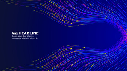 Poster - Flowing colored dots and lines converge to the right of the tech spatial sense background