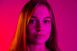 © Lustre Art Group  - Close-up portrait of young caucasian beautiful girl isolated on gradient pink background