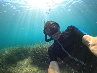 Wall Mural - Underwater selfie.Mediterranian Sea. Marmaris,Turkey.