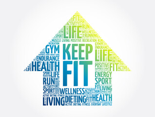 Wall Mural - Keep Fit arrow word cloud, sport concept background