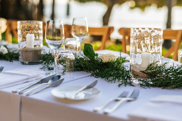 Wall Mural - Table setting at a luxury wedding and Beautiful flowers on the table.