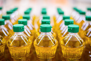 vegetable oil in bottle pattern factory warehouse store food background