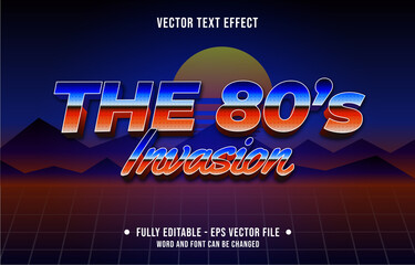 Wall Mural - editable text effect gradient color retro futuristic eighties style for digital and print media font