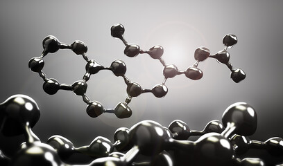 Wall Mural - motor oil. oil molecule on a blurred background. 3d illustration