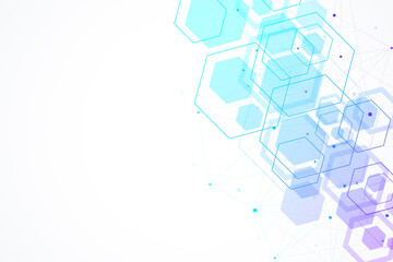 Poster - Abstract hexagonal background with waves. Hexagonal molecular structures. Futuristic technology background in science style. Graphic hex background for your design, illustration