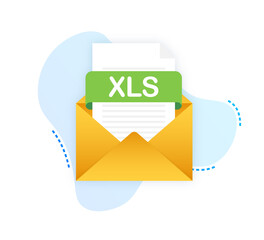 Leinwandbilder - Download XLS button on laptop screen. Downloading document concept. File with XLS label and down arrow sign. Vector illustration