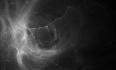 Wall Mural - Monochromatic 3d silky folds of spirit, incense or essence in dark black and white or gray hues. Flowing mesmerizing substance of dust or funnel of dark matter great as background, banner or cover.
