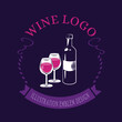 Bottle of wine logo - vector illustration, emblem design on dark background.