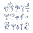 Celestial and magic mushroom design elements, witchy mushrooms set 