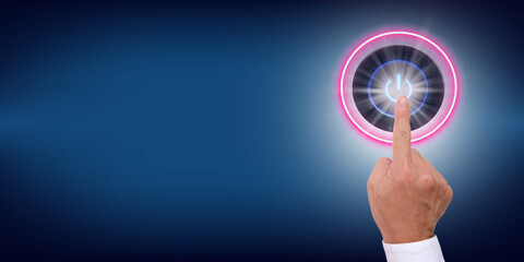 Poster - Shutdown button on blue background and business with technology concept