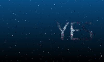 Poster - on the right is the yes symbol filled with white dots. background pattern from dots and circles of d