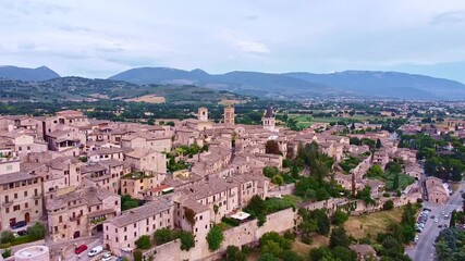 Wall Mural - Aerial view of the small town of Spello in Umbria