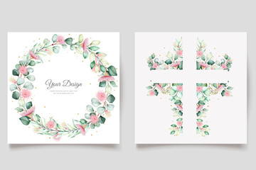 eucalyptus flower wedding invitation card set