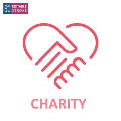 Poster - handshake in heart icon. charity, friendship, together logo template. vector illustration. editable 