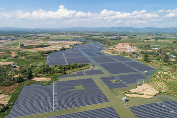 Wall Mural - Aerial photo of photovoltaic solar power panels on the water