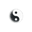 Black and white illustration of a symbol with a grunge texture on a white background. Design element for print, emblem, badge, label and sticker. Vector illustration. Yin yang symbol.