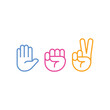 Hand sign icon, set of rock-paper-scissors Vector illustration on white background 