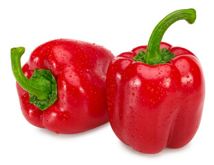 Wall Mural - two red sweet bell peppers isolated on white background. clipping path