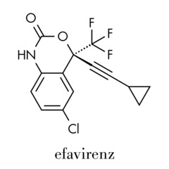 Sticker - Efavirenz HIV drug molecule. Skeletal formula.