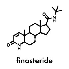 Sticker - Finasteride male pattern baldness drug molecule. Also used in benign prostatic hyperplasia (BPH, enlarged prostate) treatment. Skeletal formula.