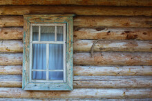 An Old Window In A Wooden House. Close-up. Background. Texture.