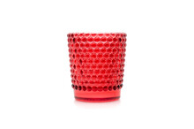Red Glass Candle Holder Straight On, White Background