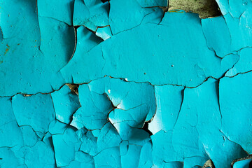 Poster - stone wall with blue cracked plaster. background for design. grunge texture