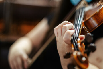 Sticker - Closeup of a female violinist playing violin at the concert