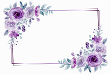 Purple Rose Flower Frame With Watercolor