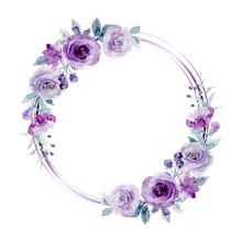 Purple Rose Flower Wreath With Watercolor