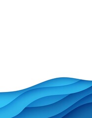 Wall Mural - Abstract background in paper cut style. 3d wallpaper with cut out deep waves modern cover. Blue color layers with smooth shadow papercut art. Vector card illustration, origami geometric shapes