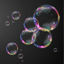  Bubble PNG. Set Of Realistic Soap Bubbles. Bubbles Are Located On A Transparent Background. Vector Flying Soap Bubbles. Water Glass Bubble Realistic Png	