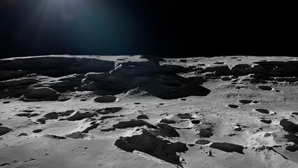 Wall Mural - moon surface, lunar landscape with impact crater