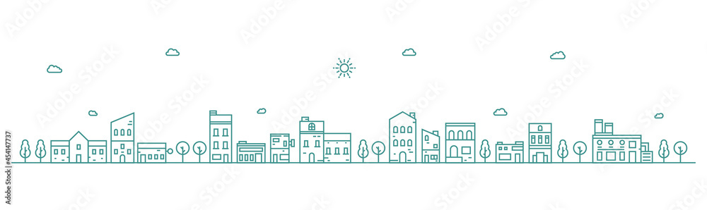 Cityscape line art illustration. Urban landscape in monochrome line art ...