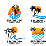Fototapeta Zachód słońca - Vector beach logo design template.