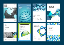 Set Of Brochure, Annual Report, Business Plan Cover Design Templates. Vector Illustrations For Business Presentation, Business Paper, Corporate Document, And Marketing Material.