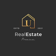 Wall Mural - Letter U logo with real estate house icon luxury line style, Vector illustrations