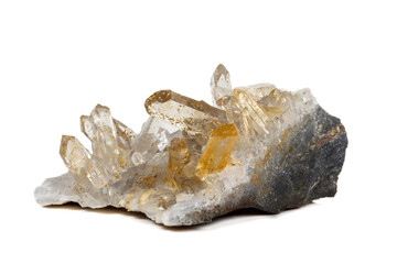 Wall Mural - Macro Mineral Stone Crystals Citrine on a white background