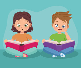 Sticker - kids couple reading books