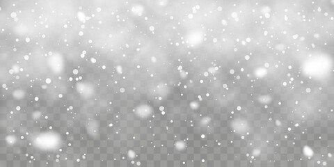 Wall Mural - Christmas snow. Falling snowflakes on transparent background. Snowfall. Vector illustration