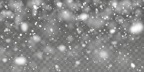 Wall Mural - Christmas snow. Falling snowflakes on transparent background. Snowfall. Vector illustration