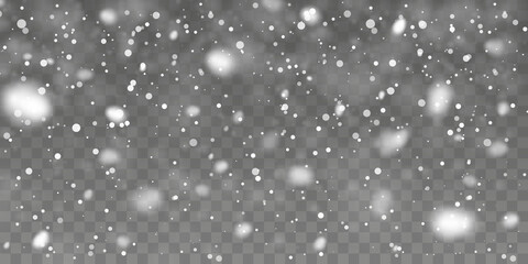 Wall Mural - Christmas snow. Falling snowflakes on transparent background. Snowfall. Vector illustration