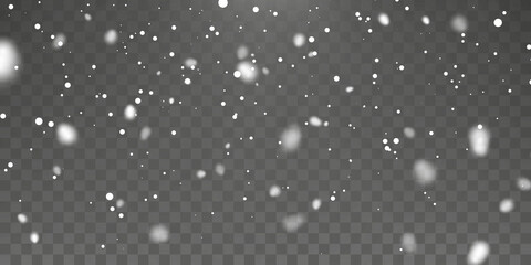 Wall Mural - Christmas snow. Falling snowflakes on transparent background. Snowfall. Vector illustration